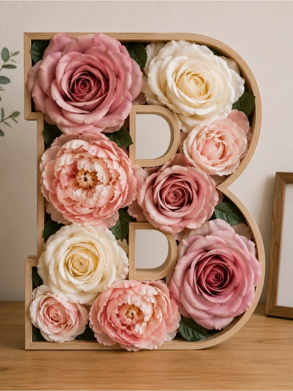Floral Letter B Home Accent - Pink and Cream Decorative Initial